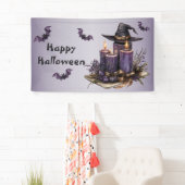 ハローウィンパーティパープルキャンドルこうもり不気味怖 横断幕 (インサイチュ)