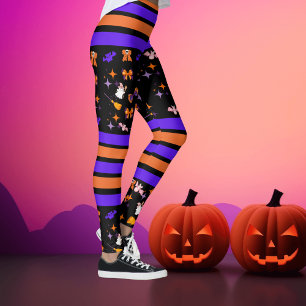 ハローウィンパーティパープル&オレンジストライプ色 レギンス