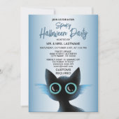 ハローウィンパーティビッグアイズブラックブルーイマジックキャット 招待状 (正面)