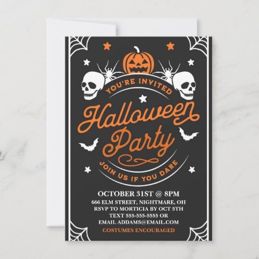ハローウィンパーティブラックとオレンジのカスタマイズ可能 招待状 (正面)