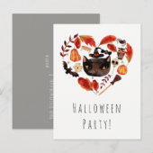 ハローウィンパーティブラックキャットウォーターお洒落カラー インビテーションポストカード (正面/裏面)