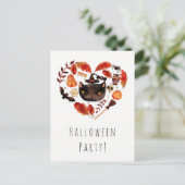 ハローウィンパーティブラックキャットウォーターお洒落カラー インビテーションポストカード (スタンド正面)