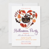 ハローウィンパーティブラックキャットウォーターお洒落カラー 招待状 (正面)