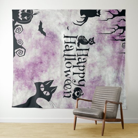 ハローウィンパーティブラックキャットエビルカボチャ怖いフクロウ タペストリー (インサイチュ(横))