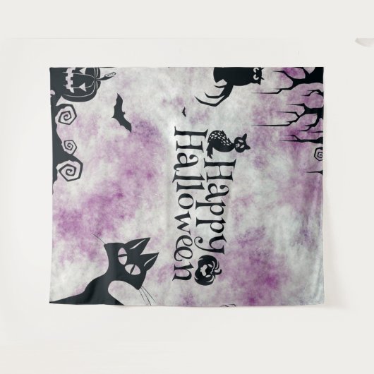 ハローウィンパーティブラックキャットエビルカボチャ怖いフクロウ タペストリー (正面(横))