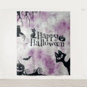 ハローウィンパーティブラックキャットエビルカボチャ怖いフクロウ タペストリー (正面)