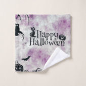 ハローウィンパーティブラックキャットエビルカボチャ怖いフクロウ バスタオルセット (ウォッシュタオル)