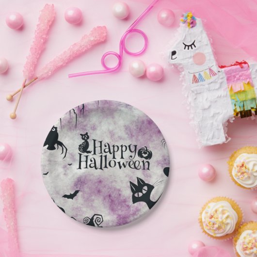 ハローウィンパーティブラックキャットエビルカボチャ怖いフクロウ ペーパープレート (パーティー)