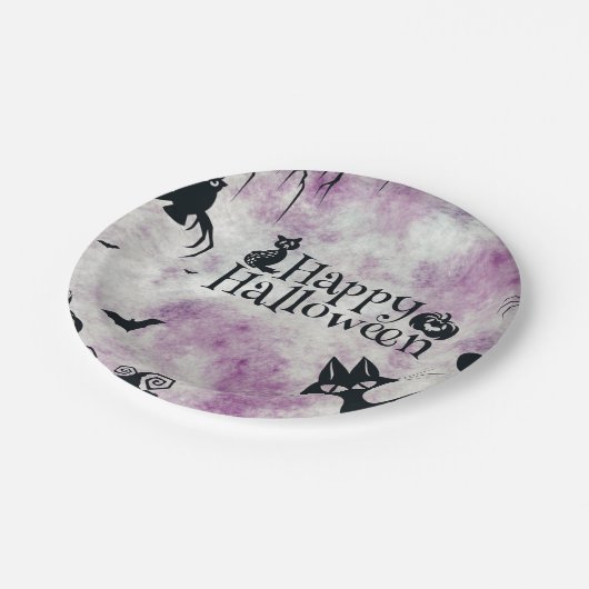 ハローウィンパーティブラックキャットエビルカボチャ怖いフクロウ ペーパープレート (アングル)