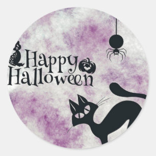 ハローウィンパーティブラックキャットエビルカボチャ怖いフクロウ ラウンドシール