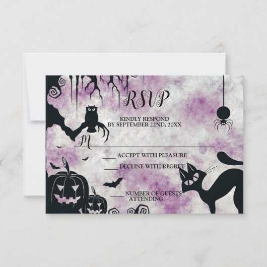 ハローウィンパーティブラックキャットエビルカボチャ怖いフクロウ 出欠カード (正面)