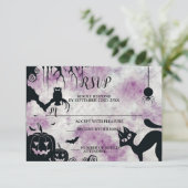 ハローウィンパーティブラックキャットエビルカボチャ怖いフクロウ 出欠カード (スタンド正面)