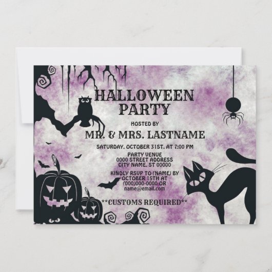 ハローウィンパーティブラックキャットエビルカボチャ怖いフクロウ 招待状 (裏面)