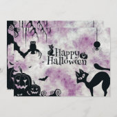 ハローウィンパーティブラックキャットエビルカボチャ怖いフクロウ 招待状 (正面/裏面)