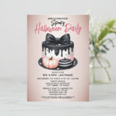 ハローウィンパーティブラックピンクケーキトリート不気味 招待状 (スタンド正面)