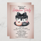 ハローウィンパーティブラックピンクケーキトリート不気味 招待状 (正面/裏面)