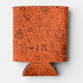ハローウィンパーティブラック&オレンジドードルパターン 缶クーラー (正面)