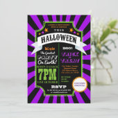 ハローウィンパーティブラック&パープルカーニバル招待状 招待状 (スタンド正面)