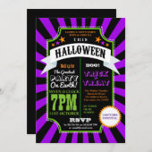 ハローウィンパーティブラック&パープルカーニバル招待状 招待状 (正面/裏面)