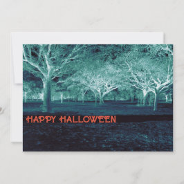 ハローウィンパーティブルーグリーンスキーム怖い森 招待状