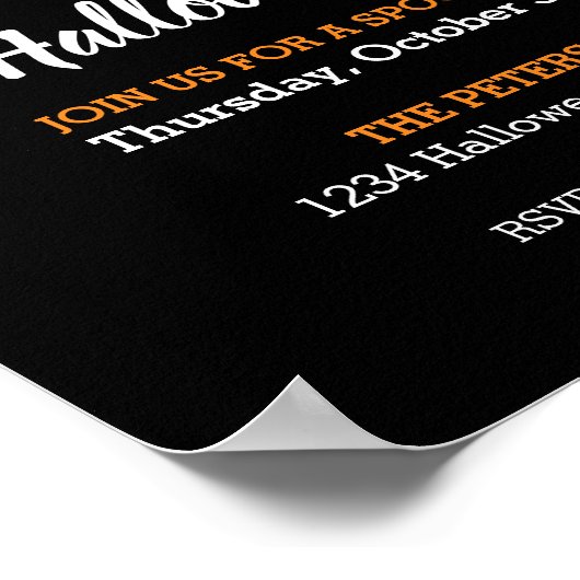 ハローウィンパーティブー幽霊たちブラック招待状 ポスター (角)