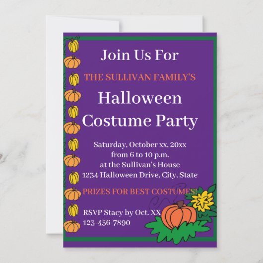 ハローウィンパーティモンスターファミリー衣装パーティー 招待状 (裏面)