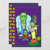 ハローウィンパーティモンスターファミリー衣装パーティー 招待状 (正面/裏面)