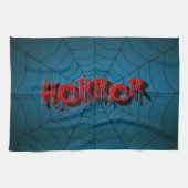 ハローウィンパーティレッドホラースパイダーウェブブルー怖い キッチンタオル (横)