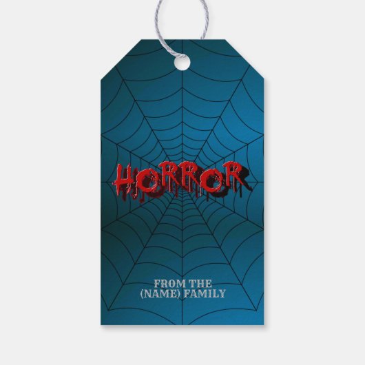 ハローウィンパーティレッドホラースパイダーウェブブルー怖い ギフトタグ (裏面)
