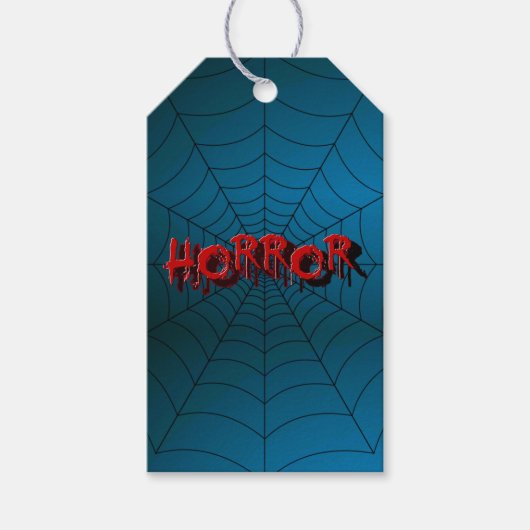 ハローウィンパーティレッドホラースパイダーウェブブルー怖い ギフトタグ (正面)