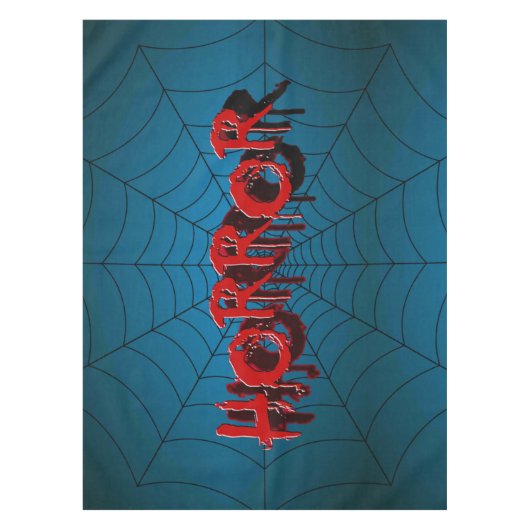 ハローウィンパーティレッドホラースパイダーウェブブルー怖い テーブルクロス (正面)