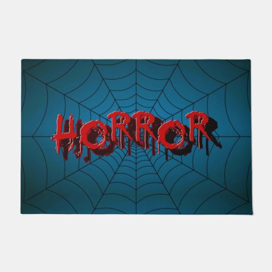 ハローウィンパーティレッドホラースパイダーウェブブルー怖い ドアマット (正面)