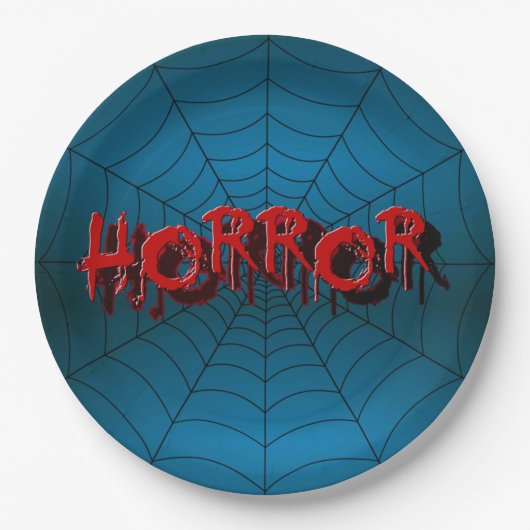 ハローウィンパーティレッドホラースパイダーウェブブルー怖い ペーパープレート (正面)