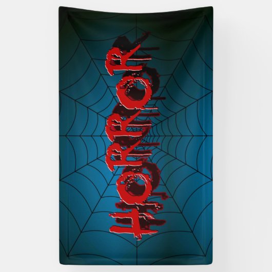 ハローウィンパーティレッドホラースパイダーウェブブルー怖い 横断幕 (縦)