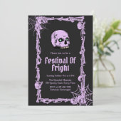 ハローウィンパーティヴィンテージゴシックスカル招待状 シーズンカード (スタンド正面)