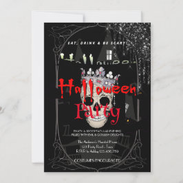 ハローウィンパーティヴィンテージゴシック銀スカル 招待状
