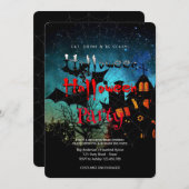 ハローウィンパーティヴィンテージゴシック，スパイダーくもの巣 招待状 (正面/裏面)