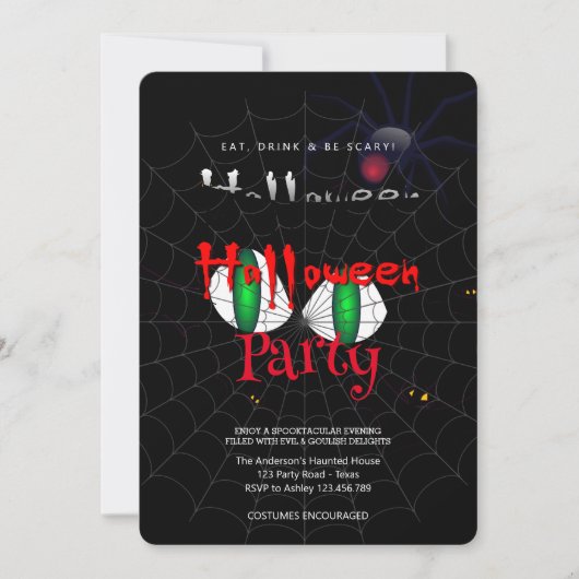 ハローウィンパーティヴィンテージゴシック，スパイダーくもの巣 招待状 (正面)