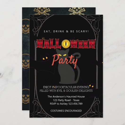 ハローウィンパーティヴィンテージゴシック 招待状 (正面/裏面)