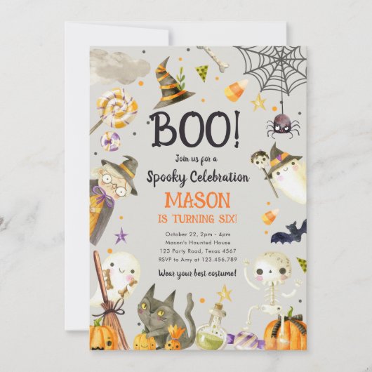 ハローウィンパーティ不気味お祝いボーイ誕生日 招待状 (正面)