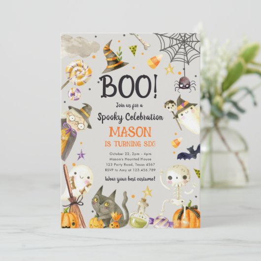 ハローウィンパーティ不気味お祝いボーイ誕生日 招待状 (スタンド正面)