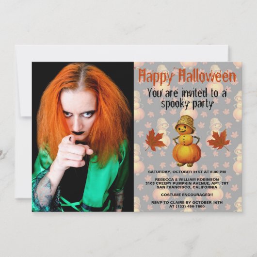 ハローウィンパーティ不気味かぼちゃの帽子をかぶった男 招待状 (正面)