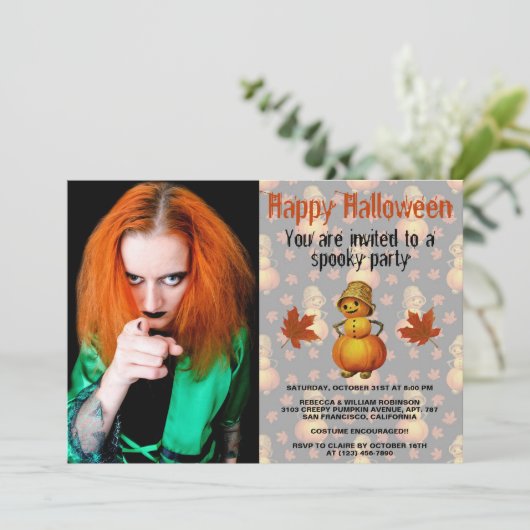 ハローウィンパーティ不気味かぼちゃの帽子をかぶった男 招待状 (スタンド正面)