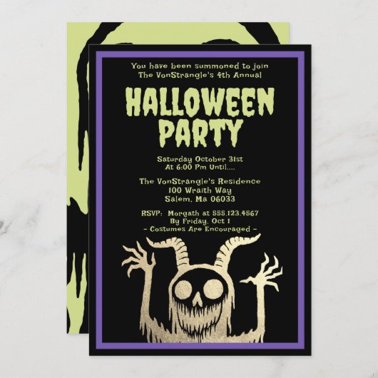 ハローウィンパーティ不気味な悪魔の怪物 招待状 (正面/裏面)