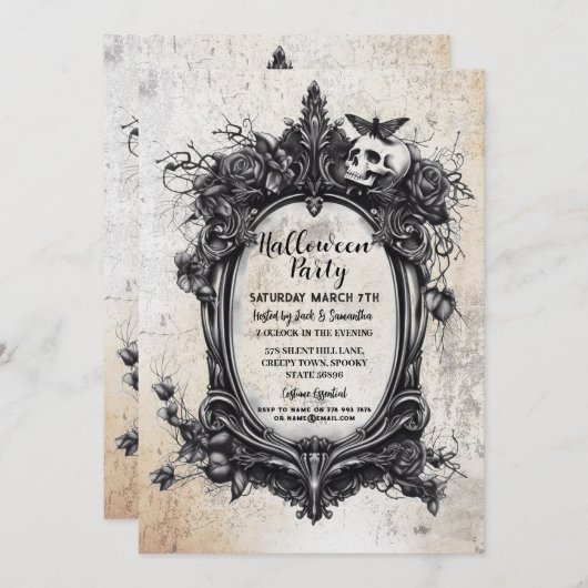 ハローウィンパーティ不気味な枠ゴシック誕生日 招待状 (正面/裏面)