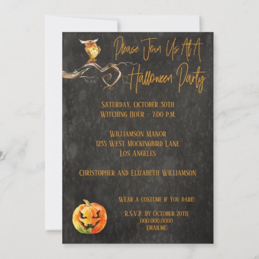 ハローウィンパーティ不気味カボチャフクロウクモの衣装 招待状 (裏面)