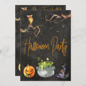 ハローウィンパーティ不気味カボチャフクロウクモの衣装 招待状 (正面/裏面)