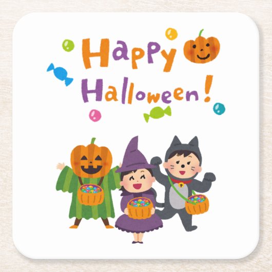 ハローウィンパーティ収集！ スクエアペーパーコースター (正面)
