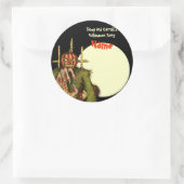 ハローウィンパーティ名タグ – カボチャ頭かかし ラウンドシール (バッグ)