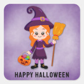 ハローウィンパーティ子供へ魔女 スクエアシール (正面)